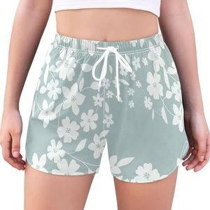 Groene Mint Kleine Wildflowers Shorts met Zakken Vrouwen Sneldrogende Atletische Sport Elastische Shorts met Voering voor Golf