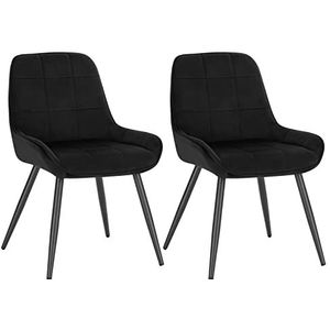 WOLTU Set van 2 eetkamerstoelen, fluwelen relaxstoelen, ergonomische Scandinavische stoelen met rugleuning voor woonkamer, woonkamer, keuken, slaapkamer, zwart, BH331sz-2