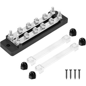 QIMEI-SHOP BusBar Stroomverdelerblok, 12V-48V, 150A, 2-weg verdeeldoos met 12 x M6-klembouten voor auto, boot, zwart
