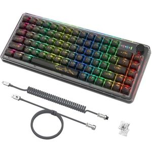 Attack Shark Zwart Gasket Hot-swappable bedraad mechanisch toetsenbord,75% 82 toetsen, Outemu-Switches,RGB Custom Chroma Lighting 16.8M Backlit, zeer transparant pc Keycap, opgerolde toetsenbordkabel