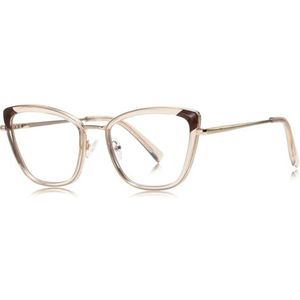 moomoobird Cat Eye Bril Vrouwen Mode Bril Frame Blauw Licht Blokkerende Bril TR90 Metalen Bril, Lichtbruin goud, Large