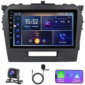 Dubbele DIN Android 14 autoradio voor Suzuki Vitara 2014-2018 9 Duim QLED Touch screen-met Draadloze Carplay Android Auto GPS navigatie 4G WiFi Stuurwielbediening achteruitrijcamera(P4 4G+WIFI 8Core 4