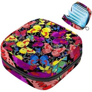 MUOOUM Maandverband Opbergtas, Kleurrijke Vlinder Menstruatie Cup Pouch, Draagbare Maandverband Pads Opbergzakken Vrouwelijke Menstruatie Eerste Menstruatie Tas voor Tiener Meisjes Vrouwen Dames