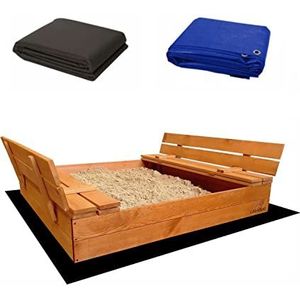 Ladanas® Houten zandbak met deksel en bank – Zandbak hout 120 x 120 cm afsluitbaar - Inclusief beschermend dekzeil en isolerend landbouwtextiel – hoogwaardig grenenhout - – Eenvoudige montage
