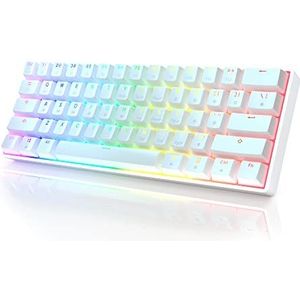 HK Gaming GK61 mechanisch gamingtoetsenbord 60 procent | 61 RGB Rainbow LED-programmeerbare toetsen met achtergrondverlichting | USB-bekabeld | Voor Mac en Windows-pc | Hotswap Gateron optische blauwe schakelaars | Wit
