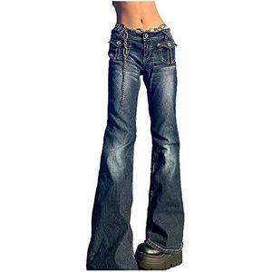WEITING Jean Stretch Bootcut Jeans voor dames, lage taille, denim broek vintage flare broek bootcut denim broek baggy jeans, Blauw, M