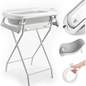 Opvouwbaar Babybad met Standaard – XXL Babybad met Ondersteuning, 2.0 Thermometer, Zitje & Afdraainsysteem – Ideaal voor de Douche – Vanaf Geboorte tot 3 Jaar – Perfect Babycadeau