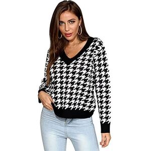 Vrouwen V-hals Gebreide Trui Casual Trui Trui Trui Winter Gezellige Lange Mouw Coltrui Truien Gebreide Trui Top Losse Fit, Black, M