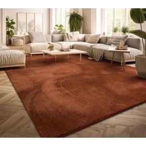Vloerkleed Woonkamer Laagpolig Eenkleurig Modern Design Wasbaar Geel Gold, Kleur: Donkeroranje, Maat:160 cm rond