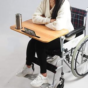 Rolstoeltafel Met Bekerhouder En Houder For Mobiele Telefoon, Houten Eettafel, Afneembaar Blad(Brown)