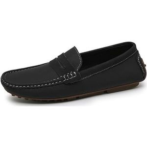 Loafers for heren Effen kleur lederen Penny Driving Loafers Comfortabel antislip Flexibel Casual Klassiek instapper (Color : Black, Size : 40 EU)