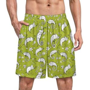Kameleon patroon grappige pyjama shorts voor mannen pyjama broek heren nachtkleding met zakken zacht