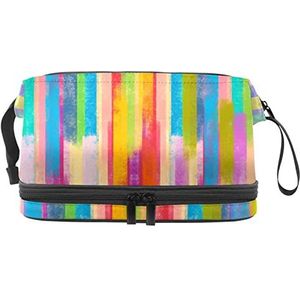 Dubbele Laag Cosmetische Tas Aquarel Draagbare Make-up Tas Reizen Organizer Pouch voor Vrouwen Meisjes Toiletartikelen Tassen, Meerkleurig, 27x15x14 cm/10.6x5.9x5.5 in, Make-up zakje
