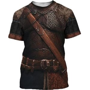 Middeleeuws Retro Viking Armor T-shirt – Noordse 3D Full-body Bedrukte Punk Straat Rollenspel Korte Mouwen – Zomer Verfrissend en Ademend Grote Maat Pagan Voor Top (Color : Viking B, Size : XS)