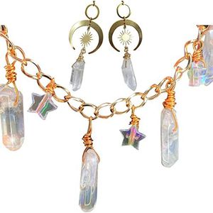 Soulnioi Healing Crystal White Crystal onregelmatige hanger zilveren zon maan oorbellen