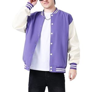 Heren Varsity Baseball Wool Body Echt Lederen Mouwen Multicolor Collectie - Stijlvolle Letterman Jacket Man, Paars Letterman Wollen Jas, 3XL