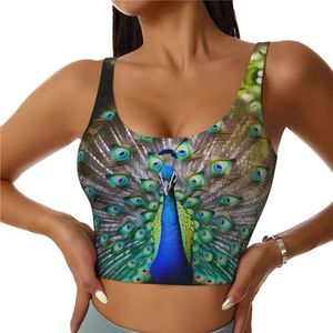 ZXERTG Peacockc Print Athletic Tanktops, hoge ondersteuning, ideaal voor high-impact workouts, yoga en hardlopen, Zwart, S