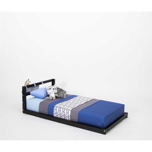 Bedframe op de vloer, Frame voor peuterbed, Kinderbedframe, Houten bed, Montessori-meubels, Montessori-bed (Zwart, 190x90cm)