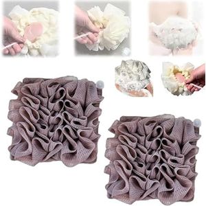 2-in-1 badspons: zachte luffa en washandje met trekkoord, in staat om de zeep te wikkelen loofah spons badbal, exfoliërende mesh douche-bladerdeeg scrubber voor body wash (koffiebruin)