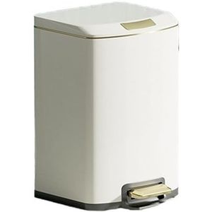 Prullenbak Luxe Soft Close-prullenbak met deksel, roestvrijstalen vuilnisbak met trappedaal en binnenemmer for keuken, badkamer, woonkamer, kantoor Vuilnisbak(Cream White,7L)