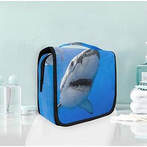 Hangende opvouwbare toilettas blauwe zee haai kunst make-up reizen organizer tassen tas voor vrouwen meisjes badkamer