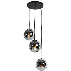 QAZQA - Art Deco Art deco hanglamp zwart met smoke glas 3-lichts - Pallon | Woonkamer | Slaapkamer | Keuken - Glas Bol |Langwerpig - E27 Geschikt voor LED - Max. 3 x 25 Watt