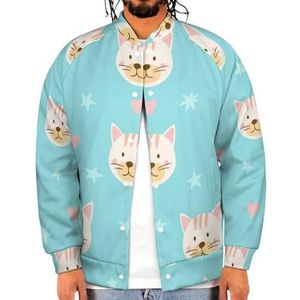 Kat gezichten en sterren grappige mannen honkbal jas gedrukt jas zachte sweatshirt voor lente herfst