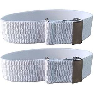 WannGe Unisex elastische verstelbare armbanden met antislip shirt mouw clips anti-slip verstelbare hold up mouw kousenbanden 1 paar, Wit/Zilver, 2.5 cm/1 inch