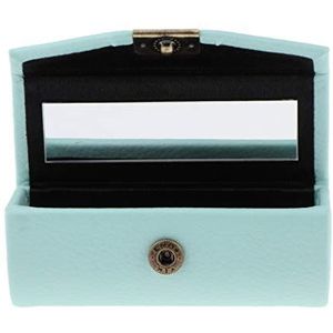 Lederen Lipstick Case Houder Opbergdoos Spiegel Portemonnee Pocket Lichtblauw Groen, Lichtblauw Groen, 9 CM, als beschrijving