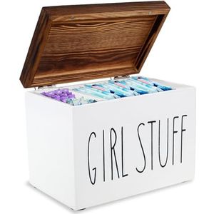 SUPPUIMNT Houten opbergdoos, hygiëneartikelen, tamponhouder voor badkamer, veelzijdige tampon opbergblok, organizer, praktische zakdoekbox, tampon met klapdeksel, Lady Stuff (B)