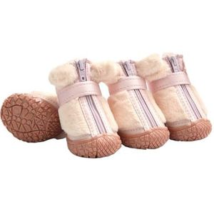 Hondensokken, hondenschoenen, 4 stuks / set fleece hondenlaarzen winter anti-slip rubberen zool puppyschoenen hondensneeuwlaarzen pootbeschermers voor buiten (roze, 3)