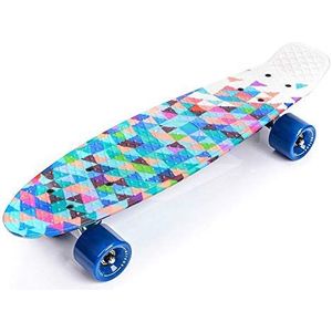 Compleet Retro Plastic Skateboard - Ideaal voor Kinderen en Tieners - Jongens en Meisjes - Kunststof Miniboard met Print - Cruiser board (GEOMETRIC)