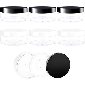 6 stuks reismonsterpotten 50 ml lege plastic cosmetische potten draagbare kleine monstercontainers met zeefdeksels hervulbare cosmetische containers mini reispotten voor thuis reizen kantoor (zwart