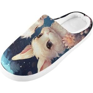 KAAVIYO Leuke maan konijn cartoon blauwe raket outdoor slippers katoenen huisschoenen winter antislip pluizige voeten slippers voor binnen mannen vrouwen meisje, Patroon, Medium