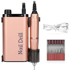 Elektrische nagelvijl, 35000 rpm elektrische nagelboormachine for manicure, freesset for gelpolijsten, nagelboorpen Salon nagelapparatuur voor zowel natuurlijke als kunstnagels (Color : Rose gold, S