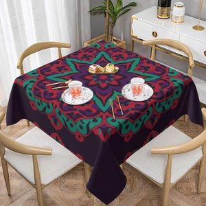 Zelinge Mandala donkerpaars vierkant tafelkleed 137 x 134 cm, waterbestendig, morsbestendig tafelkleed, wasbare tafelkleed voor restaurant, picknick, binnen of buiten, dineren