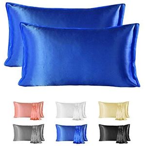 Since Silk Luxe Zijden Kussensloop 2 Stuks 22 Momme Zijde en Katoen, 100% Zijde Kussenslopen Hypoallergeen Zacht Ademend Beschermt Haar en Huid. (50 x 66 cm, Blauw)