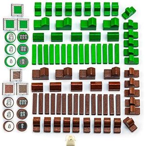 Waldfelsen® Speelfiguren van hout - 8 steden, 10 nederzettingen, 30 straten, 30 schepen, 12 ridders en 6 stadsmuren, geschikt voor het basisspel, zeevaarders en steden en ridders van de kolonisten
