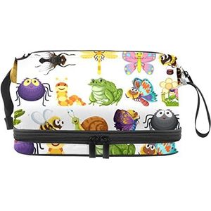 Grote capaciteit reizen cosmetische tas,Make-up tas,Waterdichte make-up tas Organizer, Verschillende dieren Parttern, Meerkleurig, 27x15x14 cm/10.6x5.9x5.5 in