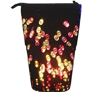 Papier lantaarn Potlood Case Telescopische Make-up Tas Pop Up Office Organizer Box Staande Pen Houder Cosmetica Tas Met Ritssluiting, Zwart, Eén maat