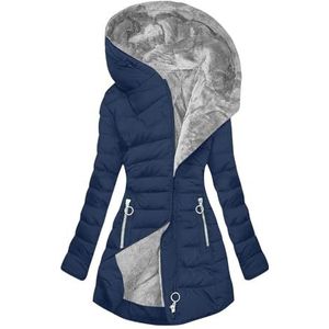 Winterjas, Gewatteerde Damesjas, Winterjas, Flodderig, Comfortabel Buitenjack, Jas Met Capuchon, Ritssluiting, Winterparka, Warm, Zacht, Vrijetijdsdonsjack, M-5XL(Navy blue,3XL)