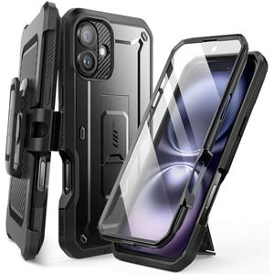 SUPCASE Hoesju voor iPhone 16 Plus met Ingebouwde Schermbeschermer (Unicorn Beetle Pro) [Standaard en Riemclip] [Militaire Bescherming] Full-Body Schokbestendig voor iPhone 16 Plus, Zwart