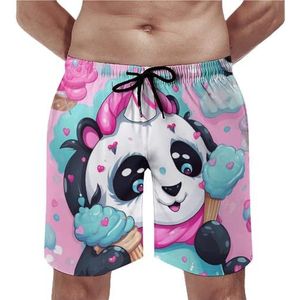 Kleurrijke Regenboog Eenhoorn Panda Mens Strand Shorts Sneldrogende Board Shorts Mesh Voering Strand Broek Gym Zwembroek M