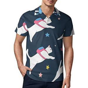 Ruimte met gekleurde rugzakken katten heren golf poloshirt zomer korte mouw T-shirt casual sneldrogende T-shirts 4XL