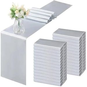 24 stuks bordeauxrode zachte satijnen tafelloper 30 x 274 cm lang, gladde effen kleur voor bruiloftsbanket, verjaardagsfeestdecoratie (24 stuks - zilver)