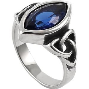 Viking Keltische Knoop Edelsteen Ring Voor Mannen Vrouwen - Handgemaakte RVS Triquetra Knot Crystal Stone Ring - Noordse Vintage Ierse Knoop Pagan Amulet Sieraden (Color : Blue, Size : 12)