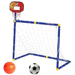 Amagogo 2 in 1 basketbalring met voetbaldoelnet voor kinderen, draagbare opvouwbare voetbaldoelbasketbalstandaard voor buiten met frame, Rood