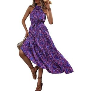 jurken voor dames Halterjurk met riem en allover print (Color : Purple, Size : Small)