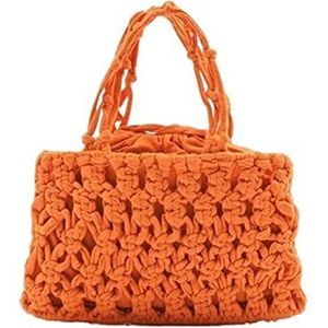 Stro Handtas voor Dames Stof Geweven Handtassen Katoen Vrouwen Schoudertas Breien Strandtas Boheemse Strandtas (Color : Orange, Size : 21.5 * 3 * 14cm)