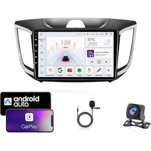9 Inch Autoradio Compatibel voor Hyundai Creta 2015-2019 met GPS Navigatie CarPlay Android Auto Acht-Core 4G Bluetooth WiFi MirrorLink Stuurwiel Afstandsbediening(T4 8 Core 4G+Wifi 4G+64G)